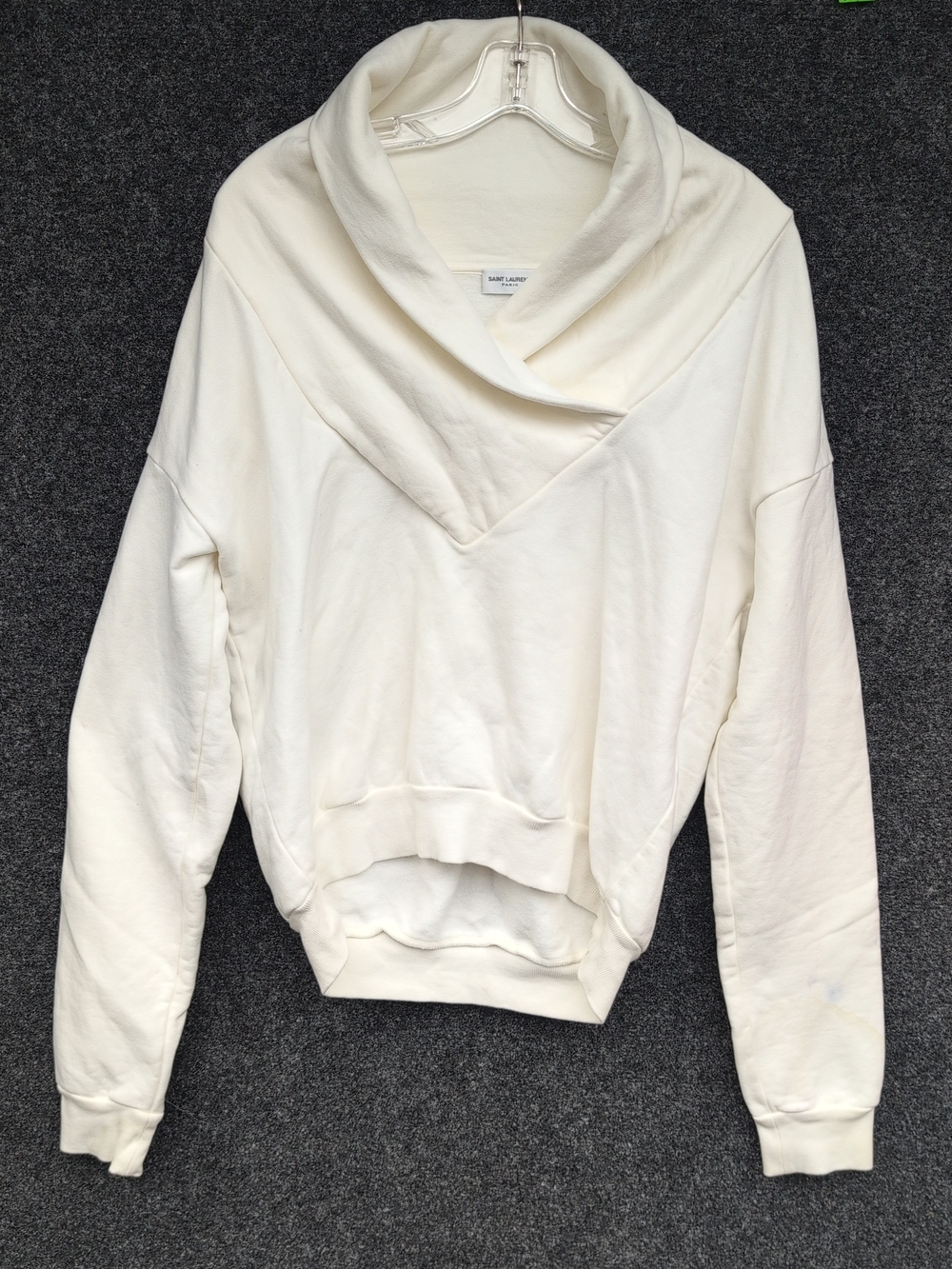 Saint Laurent Paris Sweatshirt Size Small White Shawl Collar Cotton Jersey Italy